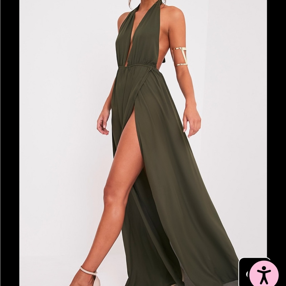 PrettyLittleThing olive halter maxi